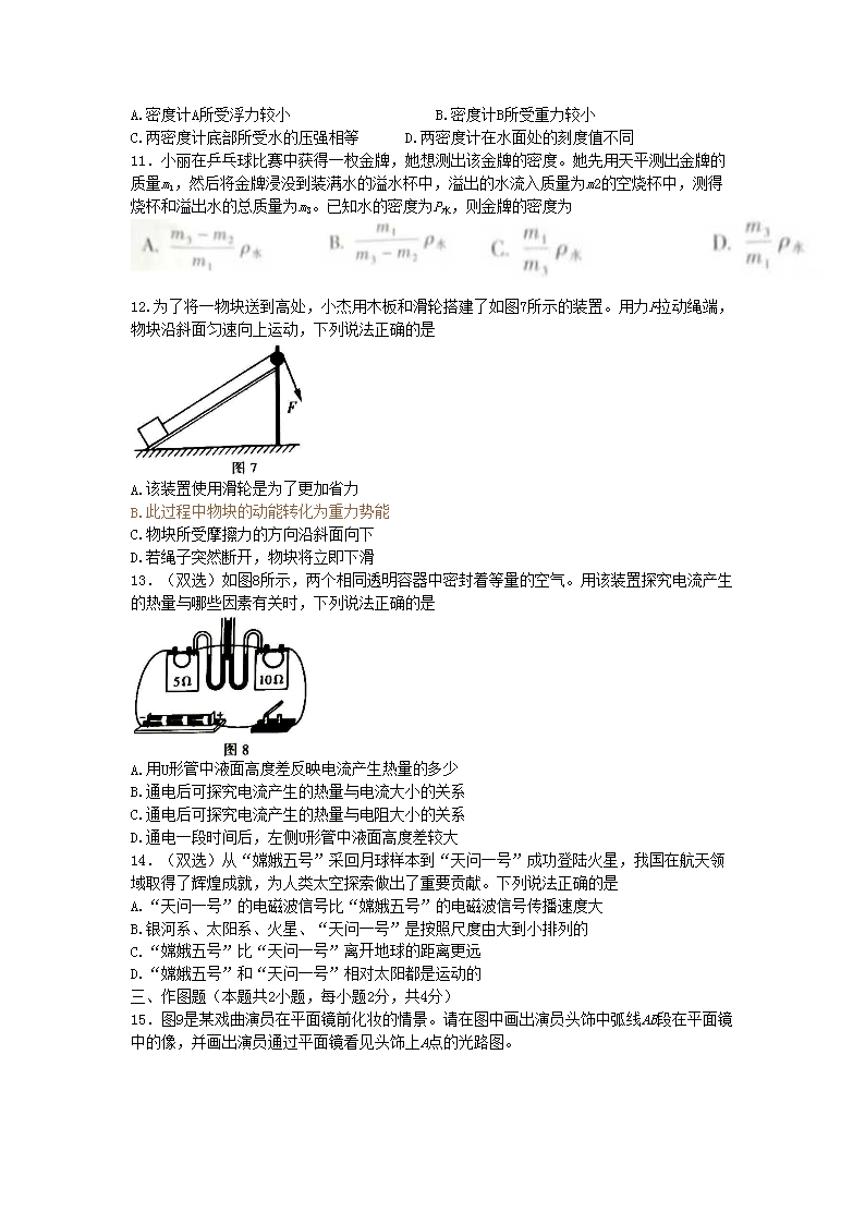 2022年河南濮阳中考物理试题及答案(Word版)