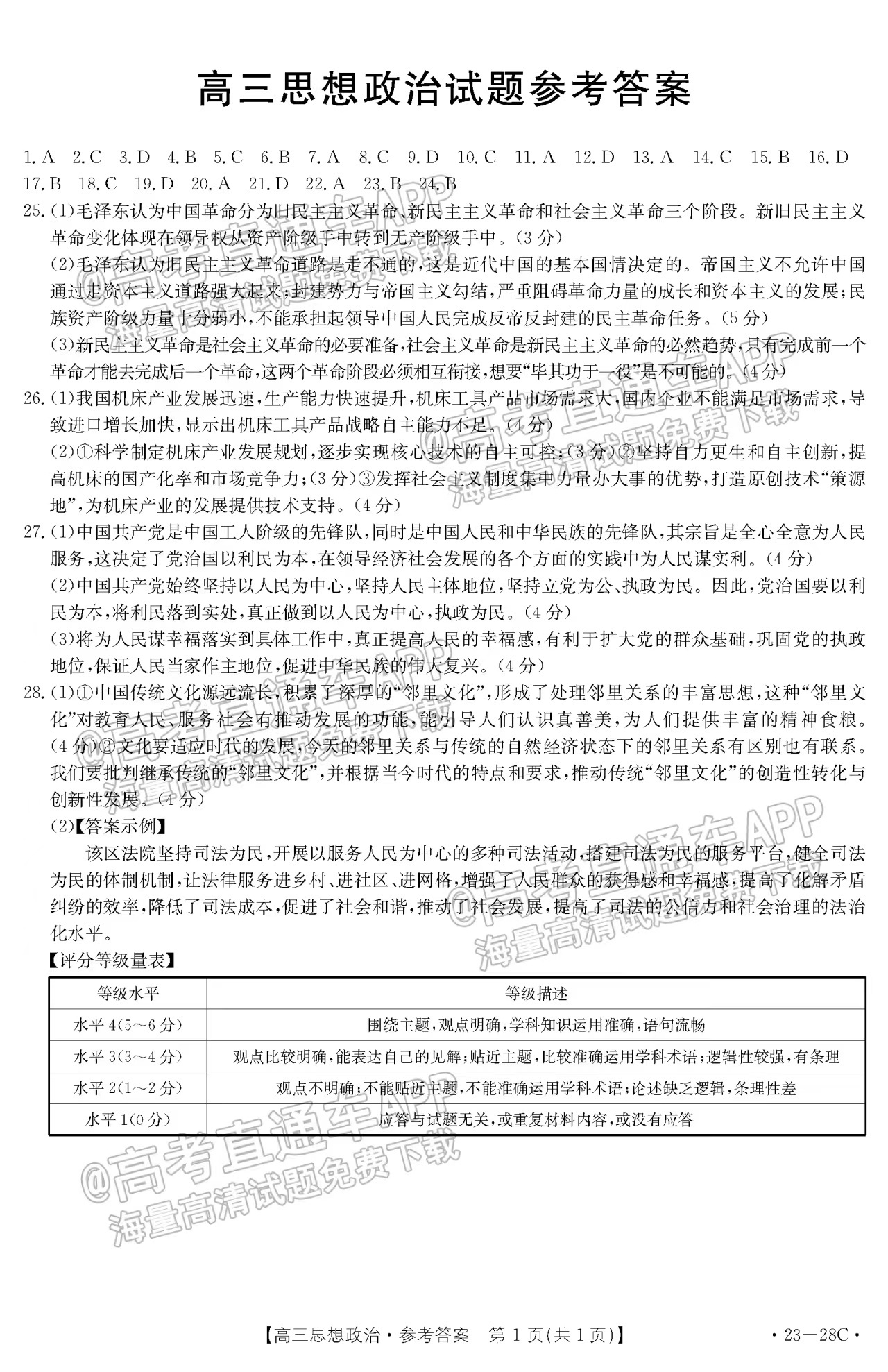 2023山西高三9月大聯(lián)考金太陽（23-28C）政治答案匯總