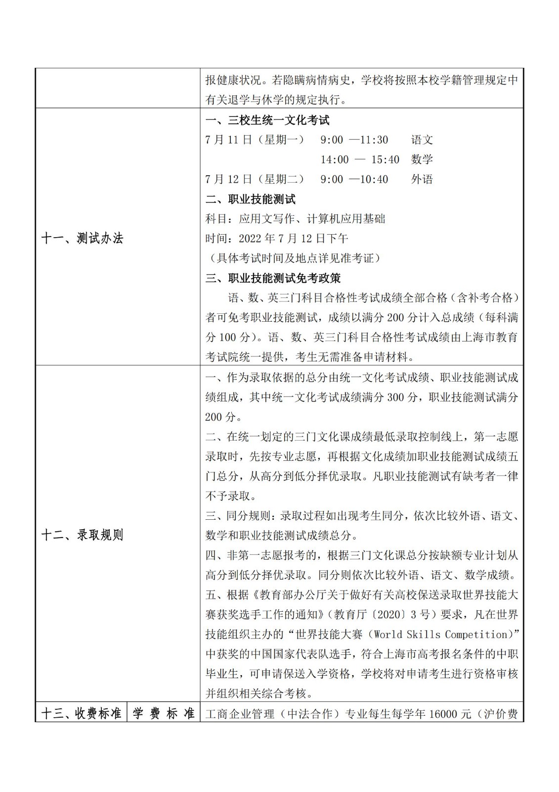 上海行健职业学院2022年三校生招生章程