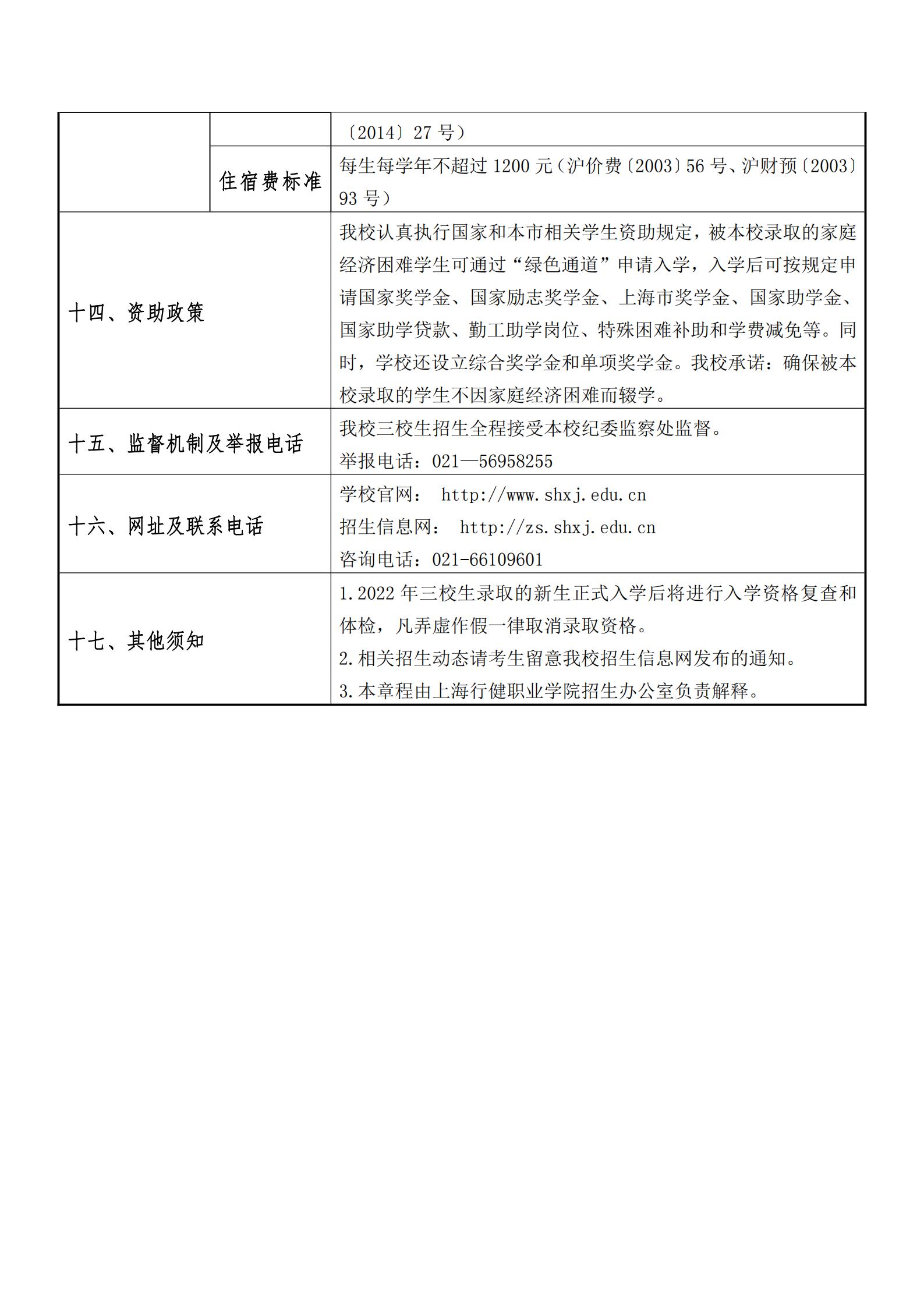 上海行健职业学院2022年三校生招生章程